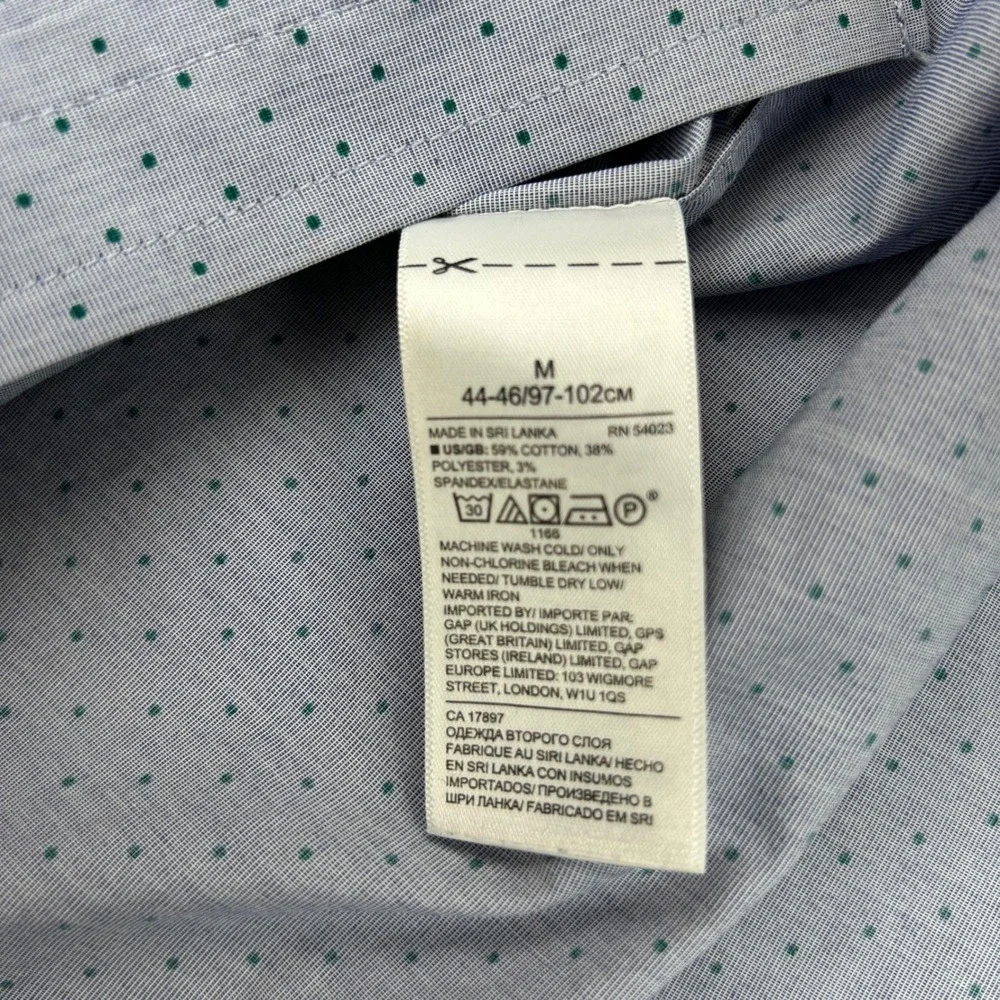 Banana Republic Mens Slim Flex Fit Tech Stretch Cotton Polka Dot Shirt Blue M